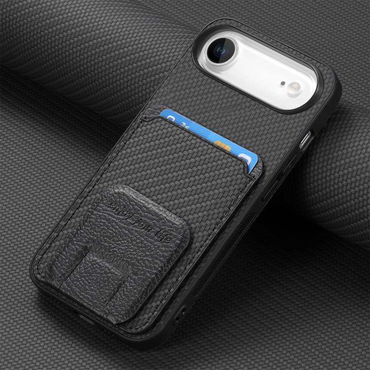 For iPhone Air Carbon Fiber Card Bag Fold Stand Phone Case(Black) - iPhone Air Cases by buy2fix | Online Shopping UK | buy2fix