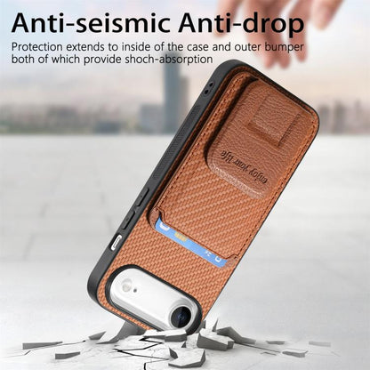 For iPhone Air Carbon Fiber Card Bag Fold Stand Phone Case(Brown) - iPhone Air Cases by buy2fix | Online Shopping UK | buy2fix