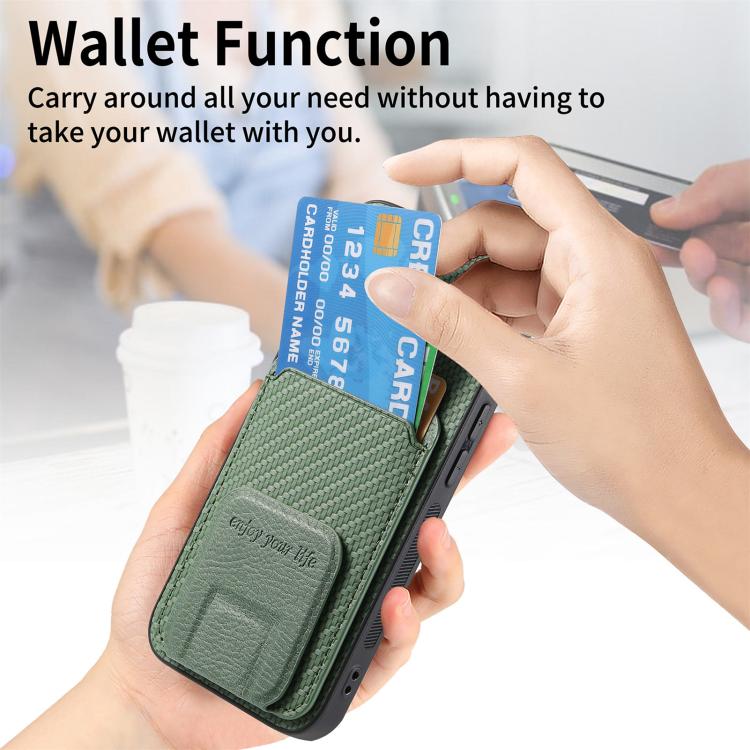For iPhone Air Carbon Fiber Card Bag Fold Stand Phone Case(Green) - iPhone Air Cases by buy2fix | Online Shopping UK | buy2fix