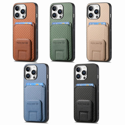 For iPhone Air Carbon Fiber Card Bag Fold Stand Phone Case(Brown) - iPhone Air Cases by buy2fix | Online Shopping UK | buy2fix