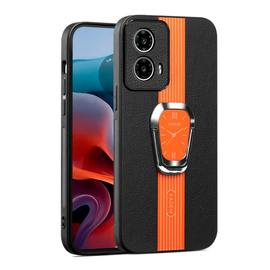 For Motorola Moto G24 Magnetic Litchi Leather Back Phone Case with Holder(Orange) - Motorola Cases by buy2fix | Online Shopping UK | buy2fix