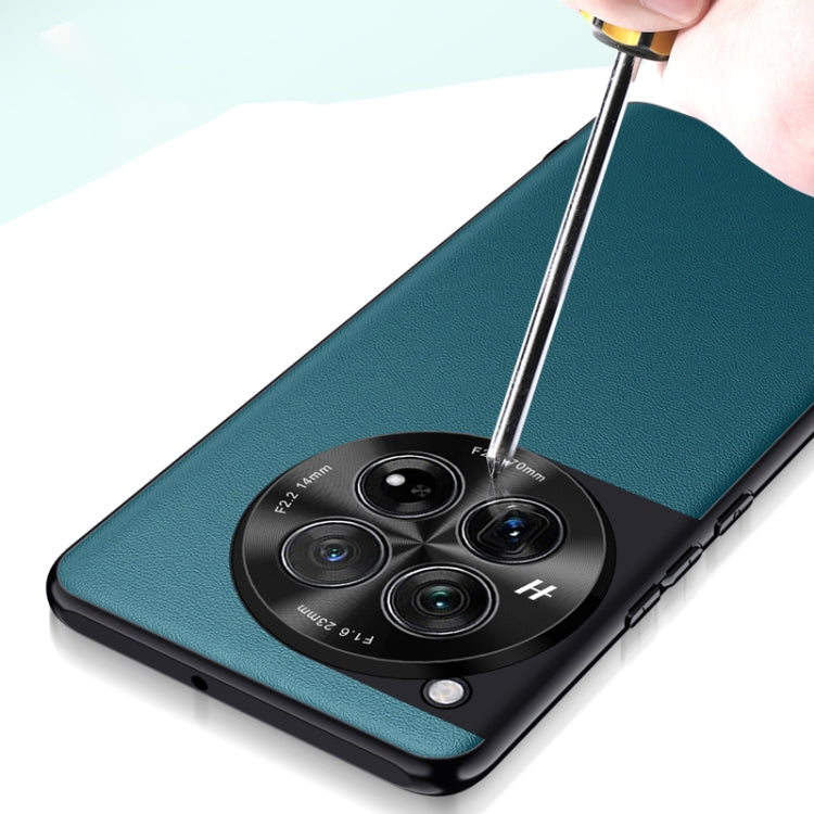 For OnePlus 12 Plain-Leather All-inclusive Shockproof Phone Case(Black) by buy2fix