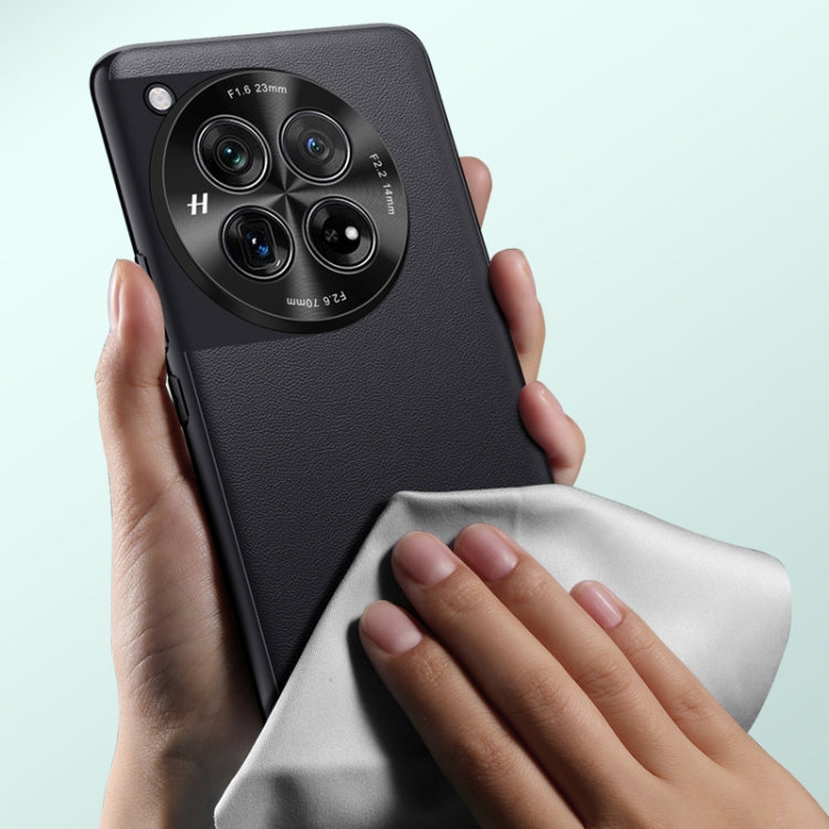 For OnePlus 12 Plain-Leather All-inclusive Shockproof Phone Case(Black) by buy2fix