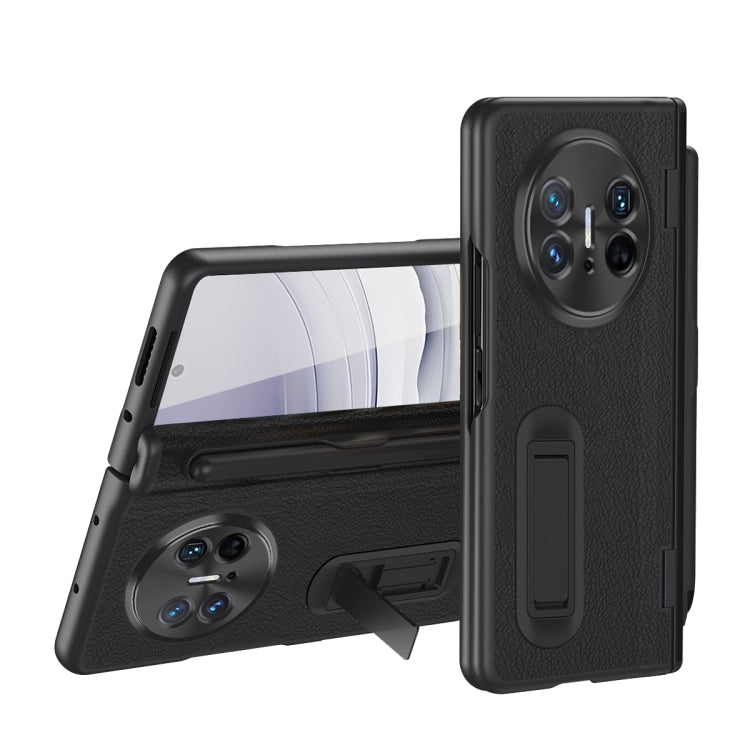 For Huawei  Mate X5 Integrated Film Plain Leather Phone Case with Pen(Black) - Huawei Cases by buy2fix | Online Shopping UK | buy2fix