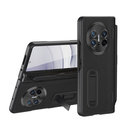 For Huawei  Mate X5 Integrated Film Plain Leather Phone Case with Pen(Black) - Huawei Cases by buy2fix | Online Shopping UK | buy2fix