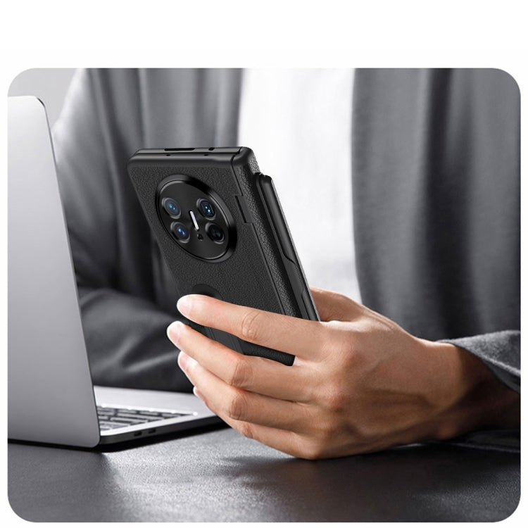 For Huawei  Mate X5 Integrated Film Plain Leather Phone Case with Pen(Blue) - Huawei Cases by buy2fix | Online Shopping UK | buy2fix