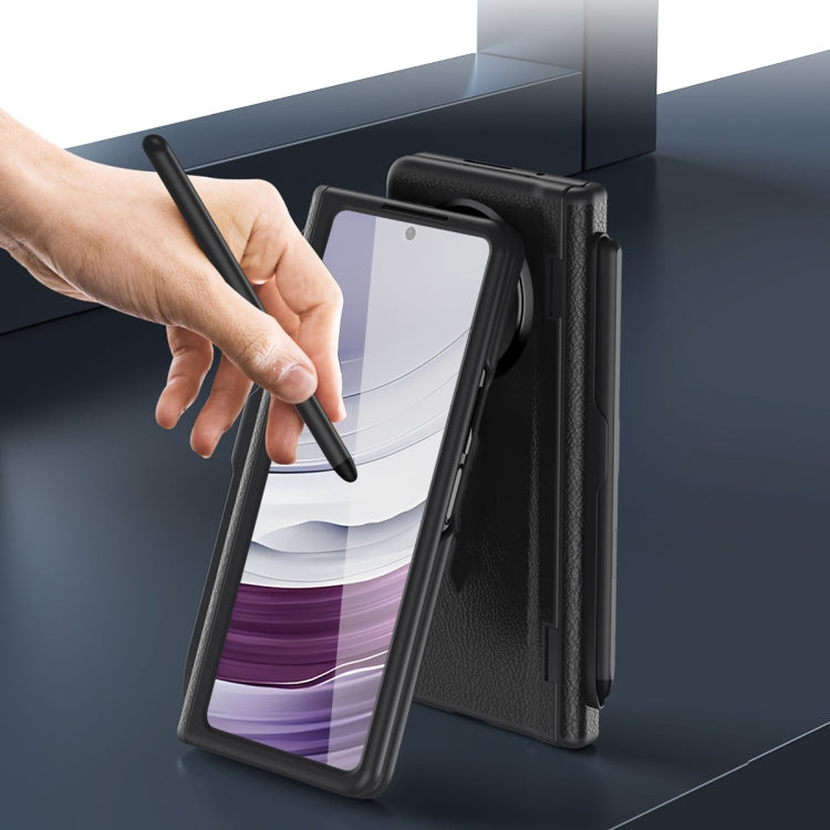 For Huawei  Mate X5 Integrated Film Plain Leather Phone Case with Pen(Blue) - Huawei Cases by buy2fix | Online Shopping UK | buy2fix