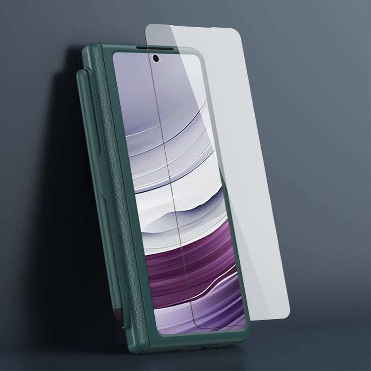 For Huawei  Mate X5 Integrated Film Plain Leather Phone Case with Pen(Blue) - Huawei Cases by buy2fix | Online Shopping UK | buy2fix