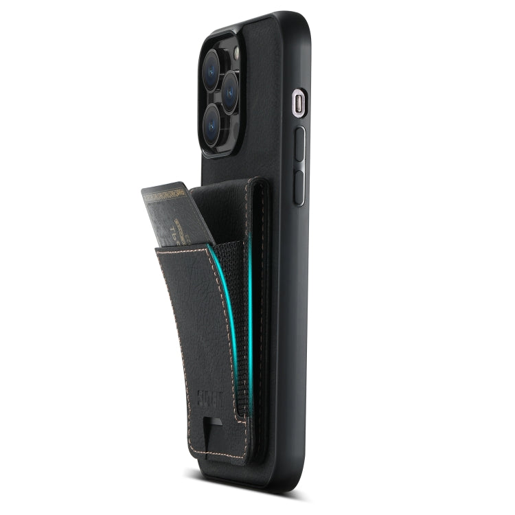 For iPhone 15 Pro Suteni H03 Litchi Leather Card Bag Stand Back Phone Case(Black) - iPhone 15 Pro Cases by Suteni | Online Shopping UK | buy2fix