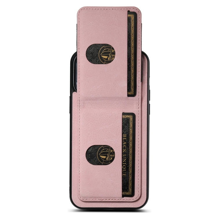 For iPhone 15 Plus Suteni H03 Litchi Leather Card Bag Stand Back Phone Case(Pink) - iPhone 15 Plus Cases by Suteni | Online Shopping UK | buy2fix