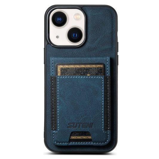 For iPhone 14 Plus Suteni H03 Litchi Leather Card Bag Stand Back Phone Case(Blue) - iPhone 14 Plus Cases by Suteni | Online Shopping UK | buy2fix