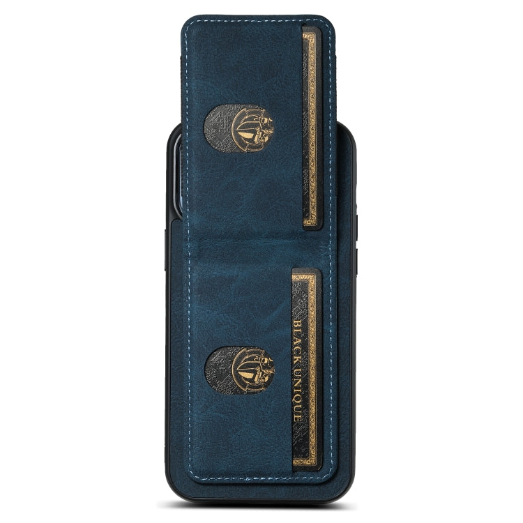 For iPhone 14 Plus Suteni H03 Litchi Leather Card Bag Stand Back Phone Case(Blue) - iPhone 14 Plus Cases by Suteni | Online Shopping UK | buy2fix