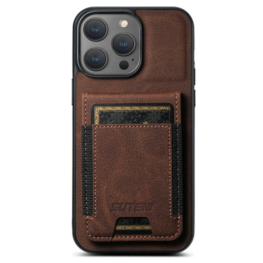 For iPhone 14 Pro Suteni H03 Litchi Leather Card Bag Stand Back Phone Case(Brown) - iPhone 14 Pro Cases by Suteni | Online Shopping UK | buy2fix