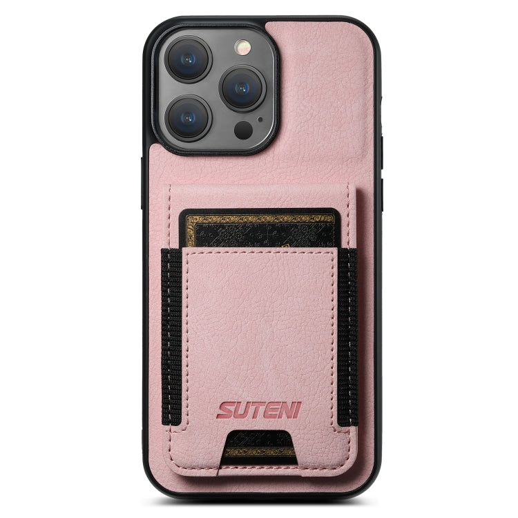 For iPhone 14 Pro Max Suteni H03 Litchi Leather Card Bag Stand Back Phone Case(Pink) - iPhone 14 Pro Max Cases by Suteni | Online Shopping UK | buy2fix