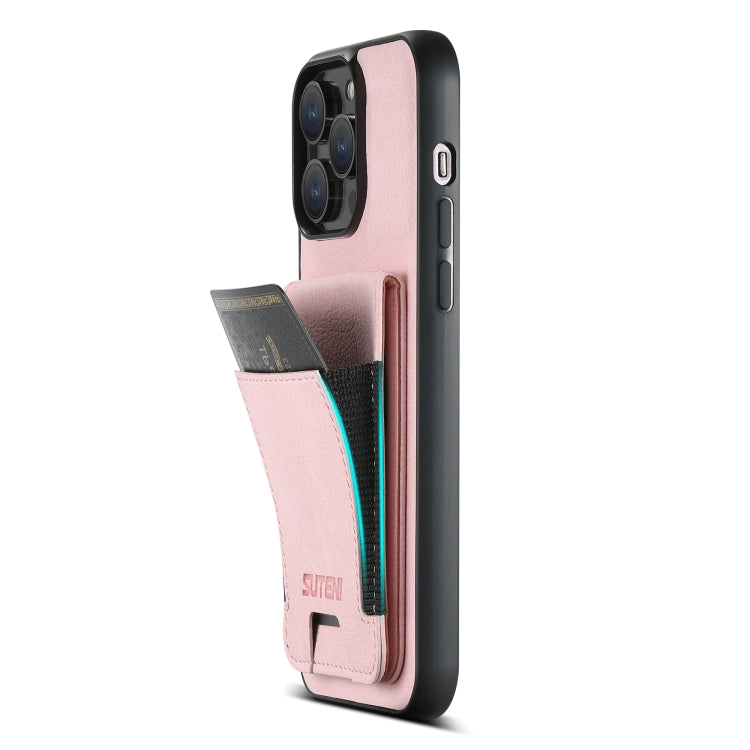 For iPhone 14 Pro Max Suteni H03 Litchi Leather Card Bag Stand Back Phone Case(Pink) - iPhone 14 Pro Max Cases by Suteni | Online Shopping UK | buy2fix