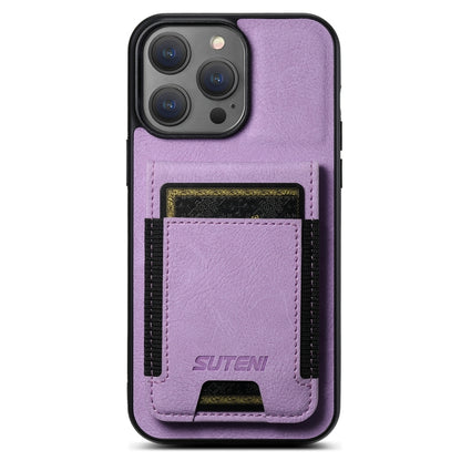 For iPhone 13 Pro Max Suteni H03 Litchi Leather Card Bag Stand Back Phone Case(Purple) - iPhone 13 Pro Max Cases by Suteni | Online Shopping UK | buy2fix