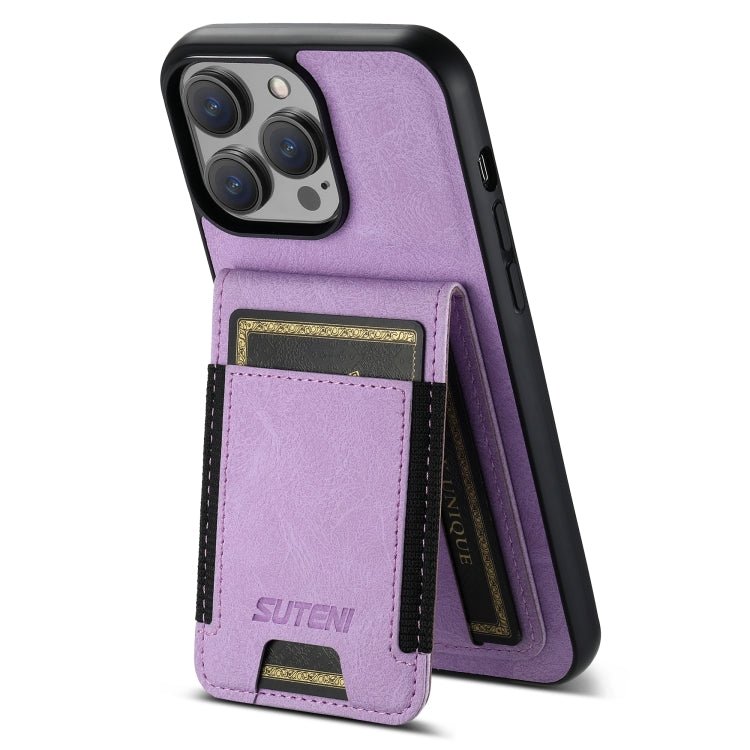 For iPhone 13 Pro Max Suteni H03 Litchi Leather Card Bag Stand Back Phone Case(Purple) - iPhone 13 Pro Max Cases by Suteni | Online Shopping UK | buy2fix