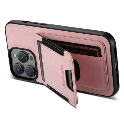 For iPhone 13 Pro Suteni H03 Litchi Leather Card Bag Stand Back Phone Case(Pink) - iPhone 13 Pro Cases by Suteni | Online Shopping UK | buy2fix