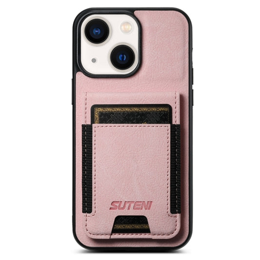 For iPhone 13 Suteni H03 Litchi Leather Card Bag Stand Back Phone Case(Pink) - iPhone 13 Cases by Suteni | Online Shopping UK | buy2fix