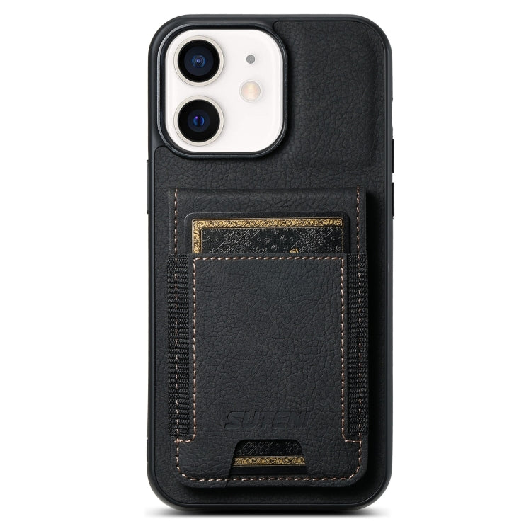 For iPhone 11 Suteni H03 Litchi Leather Card Bag Stand Back Phone Case(Black) - iPhone 11 Cases by Suteni | Online Shopping UK | buy2fix