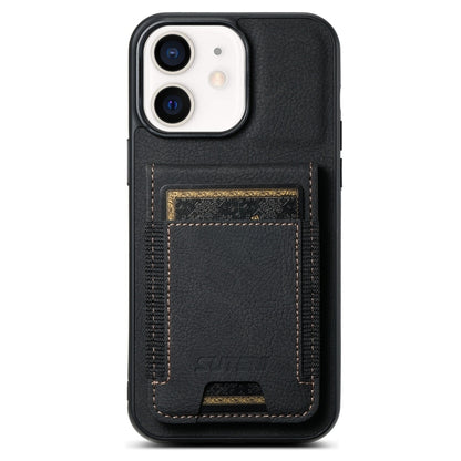 For iPhone 11 Suteni H03 Litchi Leather Card Bag Stand Back Phone Case(Black) - iPhone 11 Cases by Suteni | Online Shopping UK | buy2fix