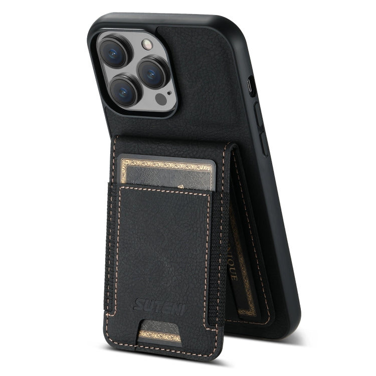 For iPhone 11 Suteni H03 Litchi Leather Card Bag Stand Back Phone Case(Black) - iPhone 11 Cases by Suteni | Online Shopping UK | buy2fix