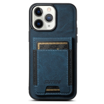 For iPhone 11 Pro Suteni H03 Litchi Leather Card Bag Stand Back Phone Case(Blue) - iPhone 11 Pro Cases by Suteni | Online Shopping UK | buy2fix