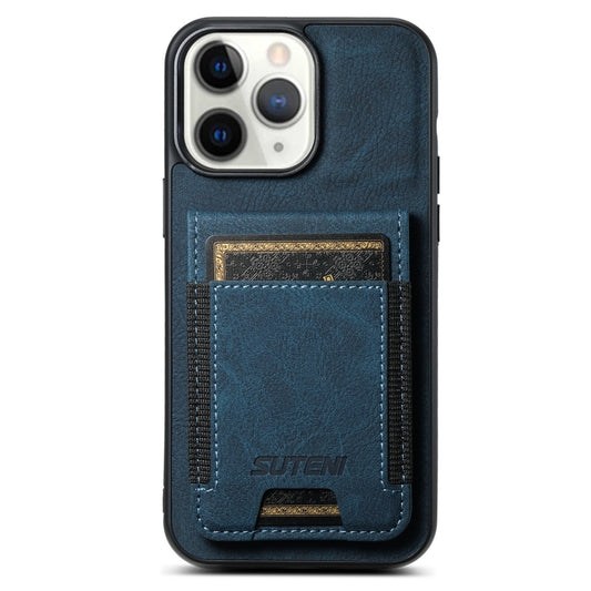For iPhone 11 Pro Suteni H03 Litchi Leather Card Bag Stand Back Phone Case(Blue) - iPhone 11 Pro Cases by Suteni | Online Shopping UK | buy2fix
