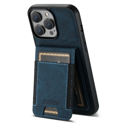 For iPhone 11 Pro Suteni H03 Litchi Leather Card Bag Stand Back Phone Case(Blue) - iPhone 11 Pro Cases by Suteni | Online Shopping UK | buy2fix