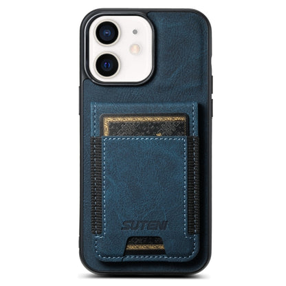 For iPhone 12 / 12 Pro Suteni H03 Litchi Leather Card Bag Stand Back Phone Case(Blue) - iPhone 12 / 12 Pro Cases by Suteni | Online Shopping UK | buy2fix