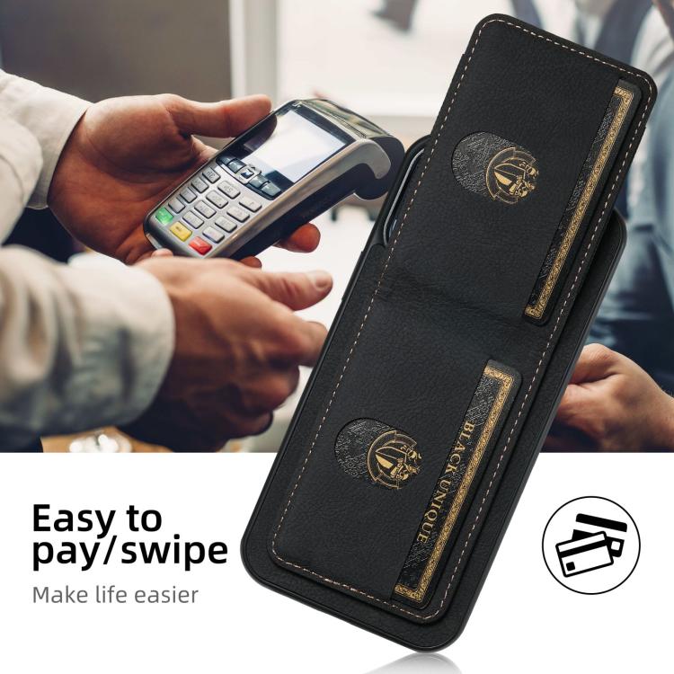 For iPhone 16e Suteni H03 Litchi Leather Card Bag Stand Back Phone Case(Black) - iPhone 16e Cases by Suteni | Online Shopping UK | buy2fix