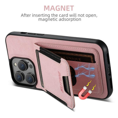 For iPhone 16e Suteni H03 Litchi Leather Card Bag Stand Back Phone Case(Pink) - iPhone 16e Cases by Suteni | Online Shopping UK | buy2fix