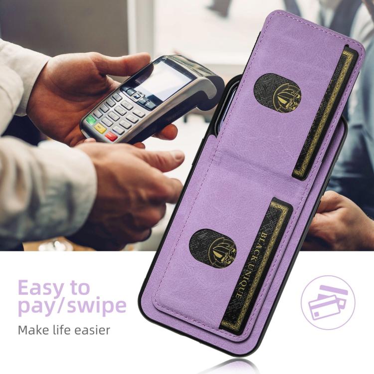 For iPhone 16e Suteni H03 Litchi Leather Card Bag Stand Back Phone Case(Purple) - iPhone 16e Cases by Suteni | Online Shopping UK | buy2fix