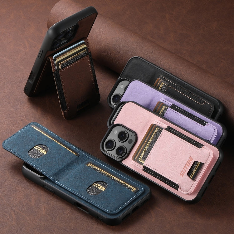 For iPhone 16e Suteni H03 Litchi Leather Card Bag Stand Back Phone Case(Blue) - iPhone 16e Cases by Suteni | Online Shopping UK | buy2fix
