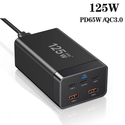 GAN 125W PD65W Dual Type-C + QC3.0 USB Multi Compatible Notebook Adapter EU Plug - Cable & Adapter by buy2fix | Online Shopping UK | buy2fix