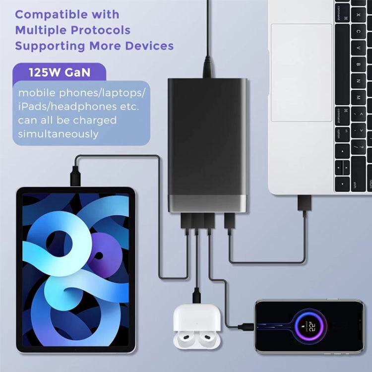 GAN 125W PD65W Dual Type-C + QC3.0 USB Multi Compatible Notebook Adapter UK Plug - Cable & Adapter by buy2fix | Online Shopping UK | buy2fix