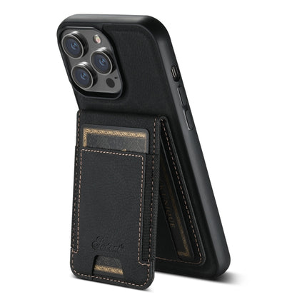 For iPhone 15 Pro Max Suteni H17 Litchi Texture Leather MagSafe Detachable Wallet Phone Case(Black) - iPhone 15 Pro Max Cases by Suteni | Online Shopping UK | buy2fix