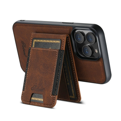 For iPhone 15 Pro Max Suteni H17 Litchi Texture Leather MagSafe Detachable Wallet Phone Case(Brown) - iPhone 15 Pro Max Cases by Suteni | Online Shopping UK | buy2fix