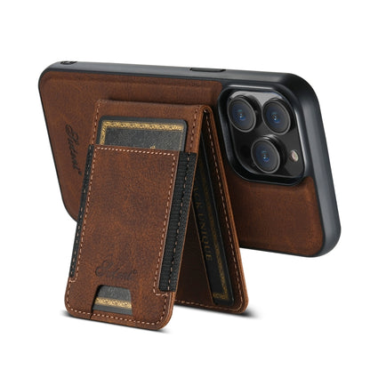 For iPhone 15 Pro Max Suteni H17 Litchi Texture Leather MagSafe Detachable Wallet Phone Case(Brown) by Suteni