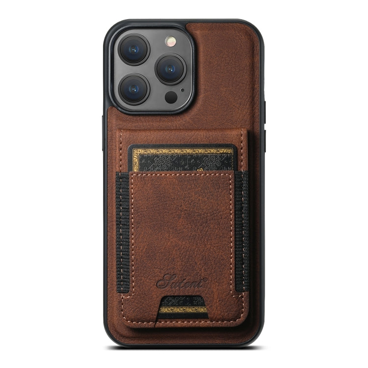 For iPhone 15 Pro Max Suteni H17 Litchi Texture Leather MagSafe Detachable Wallet Phone Case(Brown) by Suteni