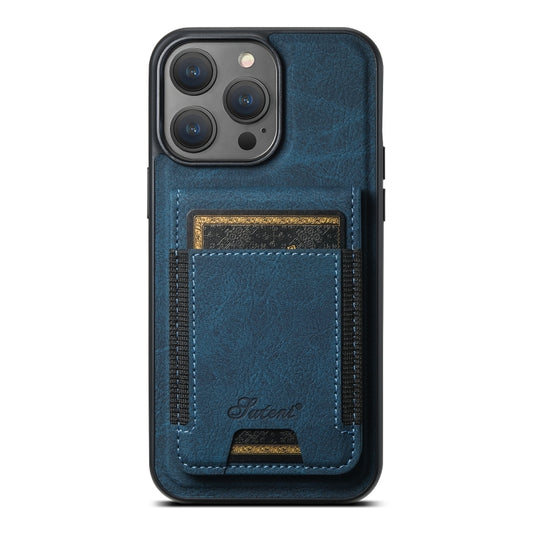 For iPhone 15 Pro Max Suteni H17 Litchi Texture Leather MagSafe Detachable Wallet Phone Case(Blue) by Suteni