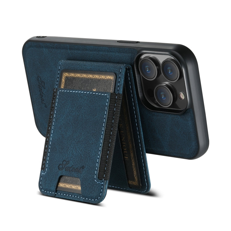 For iPhone 15 Pro Max Suteni H17 Litchi Texture Leather MagSafe Detachable Wallet Phone Case(Blue) - iPhone 15 Pro Max Cases by Suteni | Online Shopping UK | buy2fix