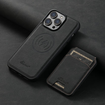 For iPhone 15 Pro Suteni H17 Litchi Texture Leather MagSafe Detachable Wallet Phone Case(Black) - iPhone 15 Pro Cases by Suteni | Online Shopping UK | buy2fix