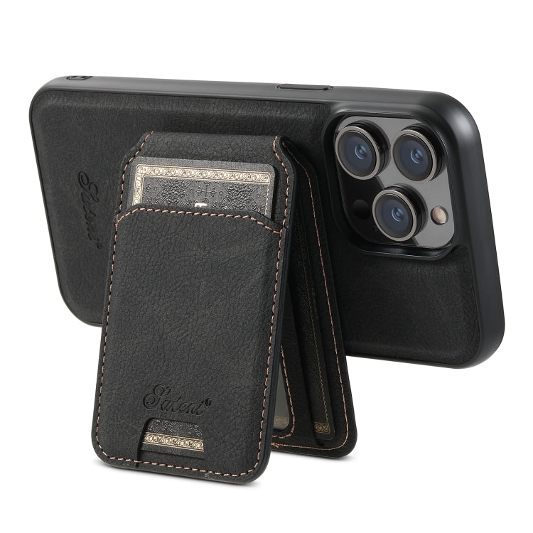 For iPhone 15 Suteni H17 Litchi Texture Leather MagSafe Detachable Wallet Phone Case(Black) - iPhone 15 Cases by Suteni | Online Shopping UK | buy2fix