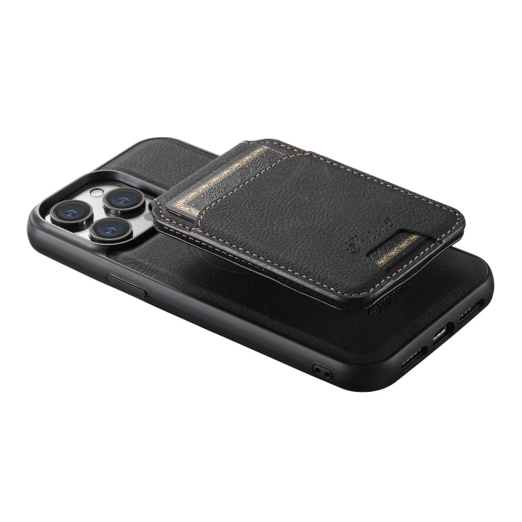 For iPhone 15 Suteni H17 Litchi Texture Leather MagSafe Detachable Wallet Phone Case(Black) - iPhone 15 Cases by Suteni | Online Shopping UK | buy2fix