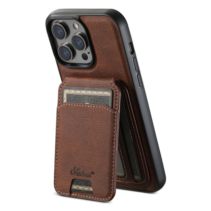 For iPhone 15 Suteni H17 Litchi Texture Leather MagSafe Detachable Wallet Phone Case(Brown) by Suteni