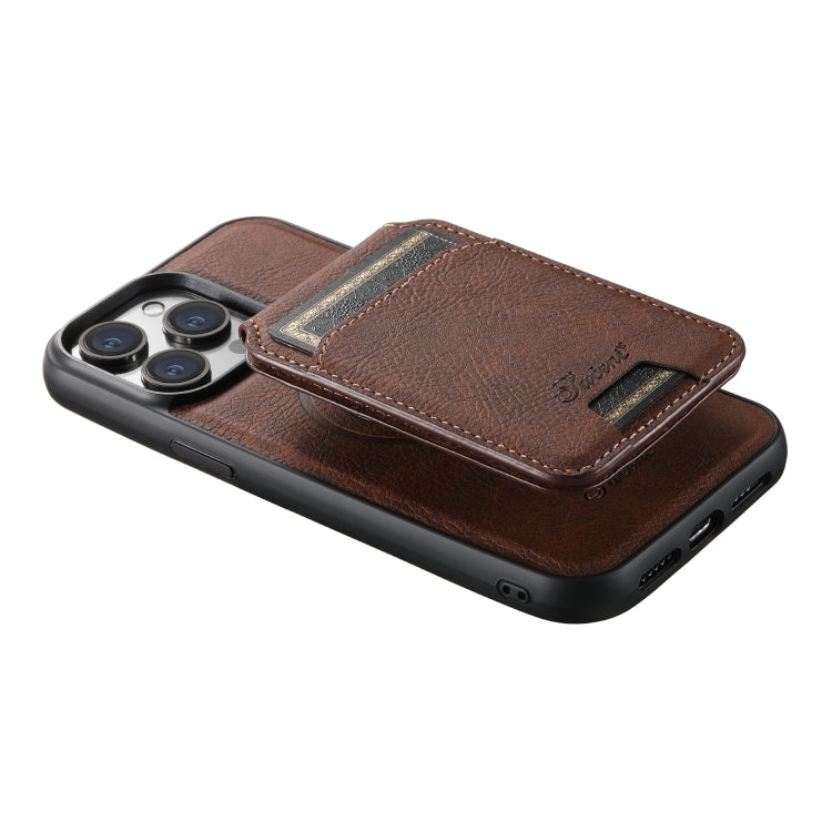 For iPhone 14 Plus Suteni H17 Litchi Texture Leather MagSafe Detachable Wallet Phone Case(Brown) by Suteni