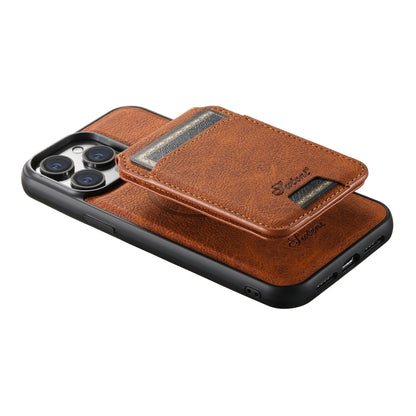 For iPhone 14 Suteni H17 Litchi Texture Leather MagSafe Detachable Wallet Phone Case(Khaki) by Suteni