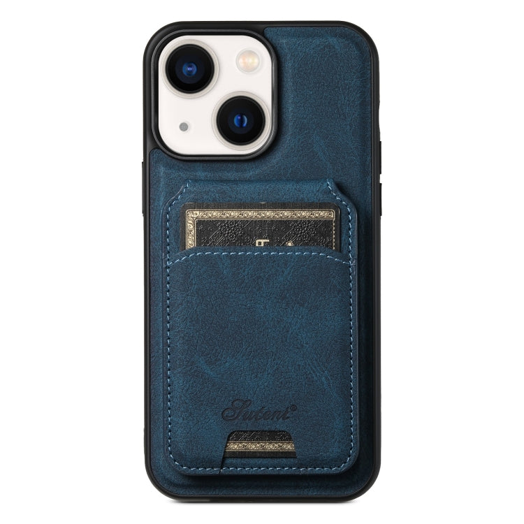 For iPhone 14 Suteni H17 Litchi Texture Leather MagSafe Detachable Wallet Phone Case(Blue) by Suteni