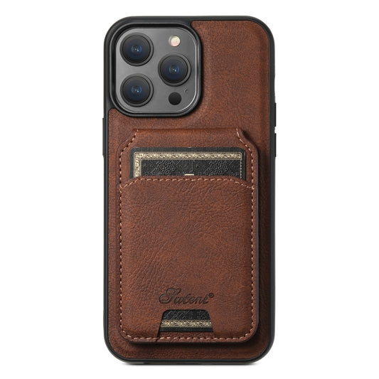 For iPhone 14 Pro Suteni H17 Litchi Texture Leather MagSafe Detachable Wallet Phone Case(Brown) by Suteni